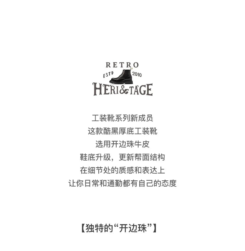 Maden Men's Handmade Cowboy Boots Black Motorcycle Boot British Split Leather TPR Sole Work Safety Boot Mid Outside Shoes