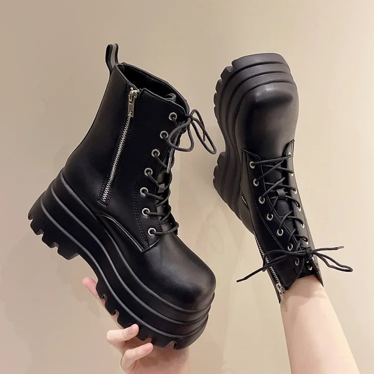 Chunky Platform White Ankle Boots Women shoes 2024 Autumn Winter Pu Leather Booties Mujer Punk Thick Bottom Motorcycle Boots