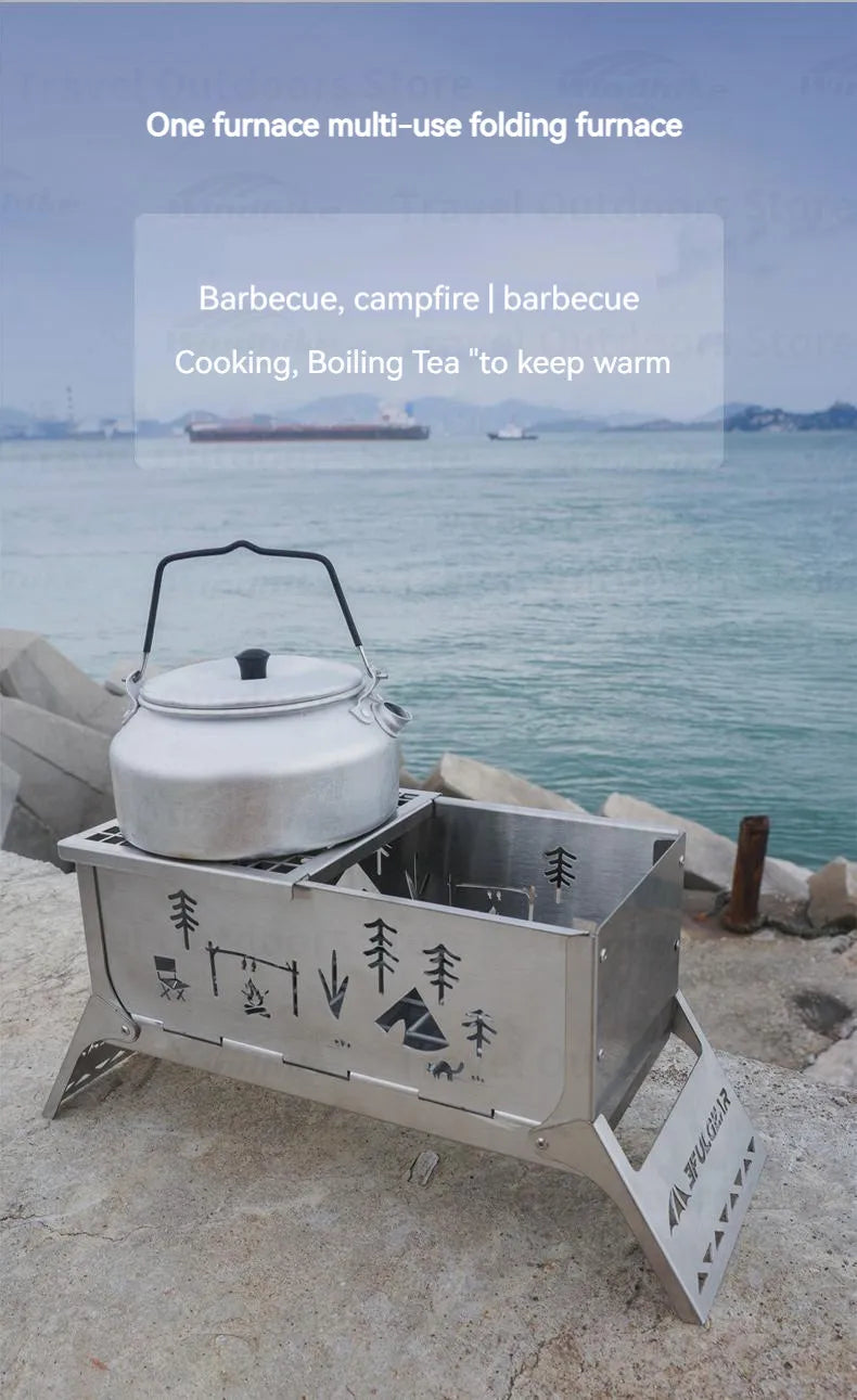 3F UL GEAR Camping Folding Firewood Stove All-In-One Style Tabletop BBQ Furnace 2.2kg Ultralight Outdoor Cooking Equipment Oven