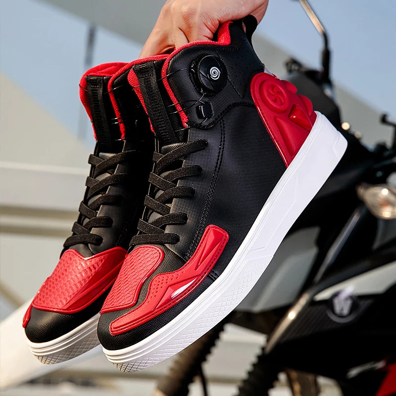 Men Motorcycle boots Breathable Anti-fall Rider Road Racing Casual Shoes Boots Gear Shift Rubber Sole black Motorbike Shoes