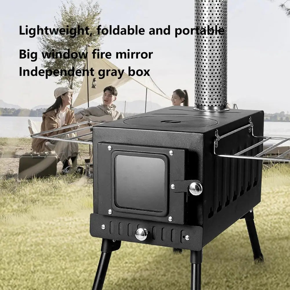 Camping Firewood Stove Portable Tent Wood Burning Stove With Chimney Folding Fire Wood Heater BBQ Stove Grill For Camp Fishing