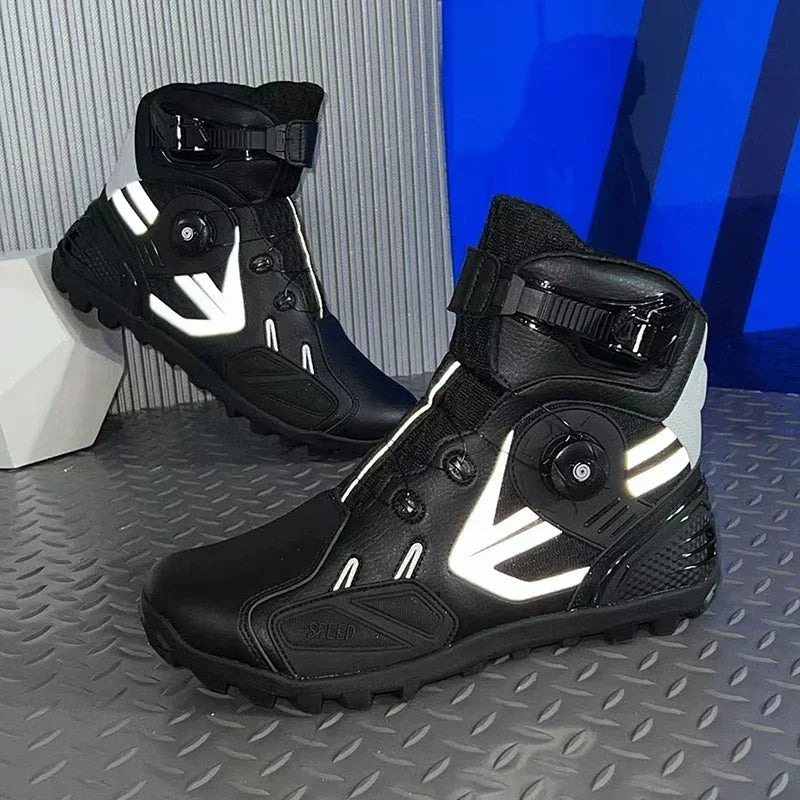 Summer Retro Mountain Off-road Motorcycle Riding Boots Men Motorbike Motocross Cycling Shoes With Gear Shift Pad Rubber Sole