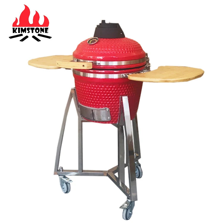 KIMSTONE 2023 New Hot Selling 16 Inch Portable Bbq Rotisserie Grill Commando Kamado Smoker With Stainless Steel Stand