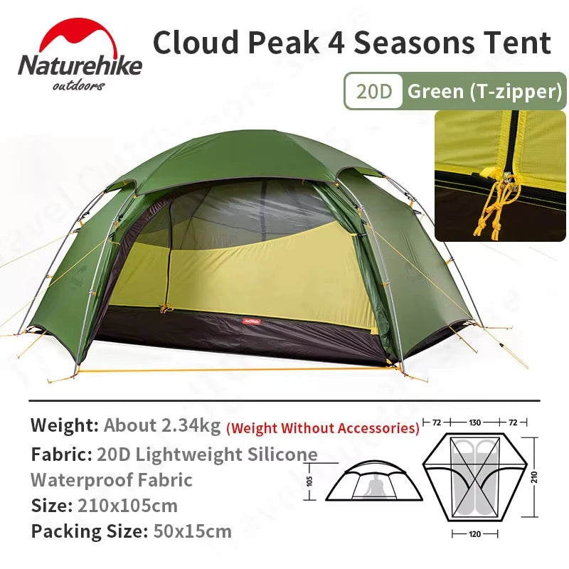 Naturehike 15D Cloud Peak Camping Tent Outdoor Camping Ultralight 2 Persons 15D Silicone 4 Seasons Hiking Tent With Free Mat