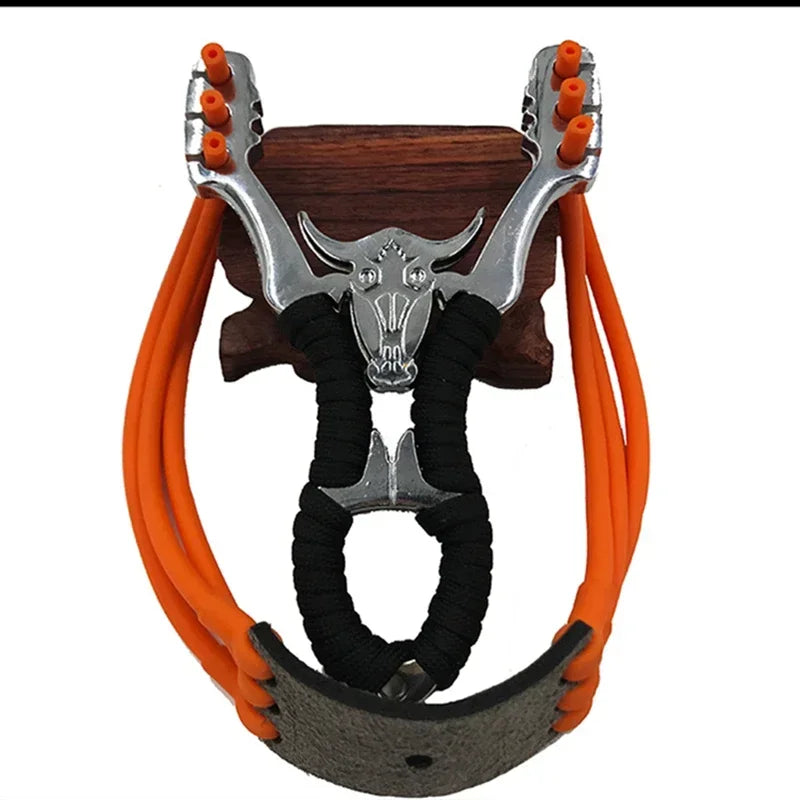 Outdoor Precision Competitive Hunting Catapult Slingshot New Stainless Steel Metal Rubber Band Bull Head Big Power Slingshot Toy