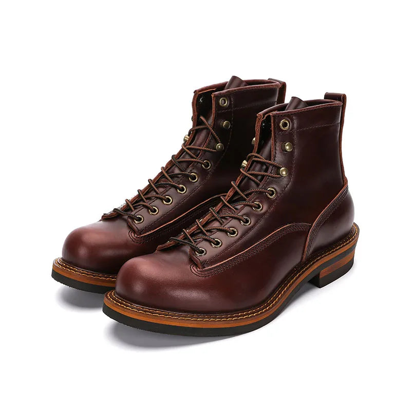 European Short-faced Leather Motorcycle Riding Boots Top Layer Cowhide Men's  Autumn Winter British Trendy Outdoor Shoes Male