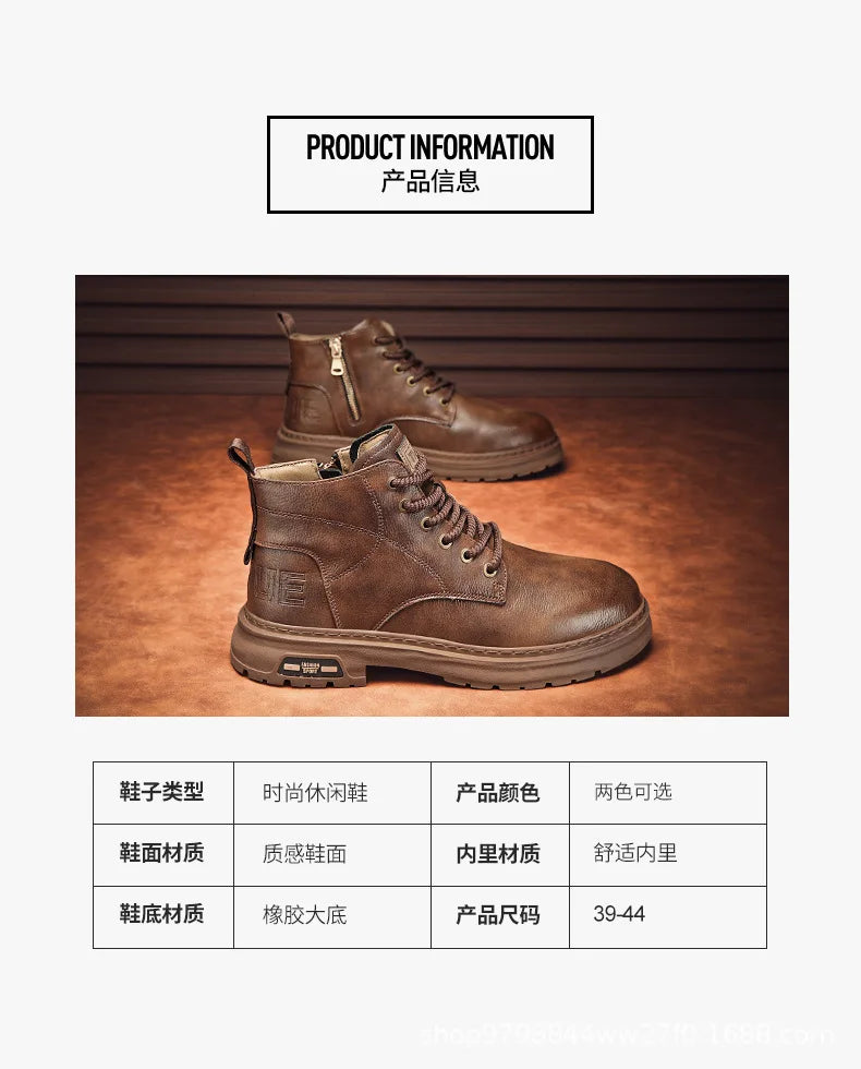 Luxury Men Ankle Boots Retro British High-top Men Boots Fashion High Quality Leather Shoes 2024 New Outdoor Men Motorcycle Boots