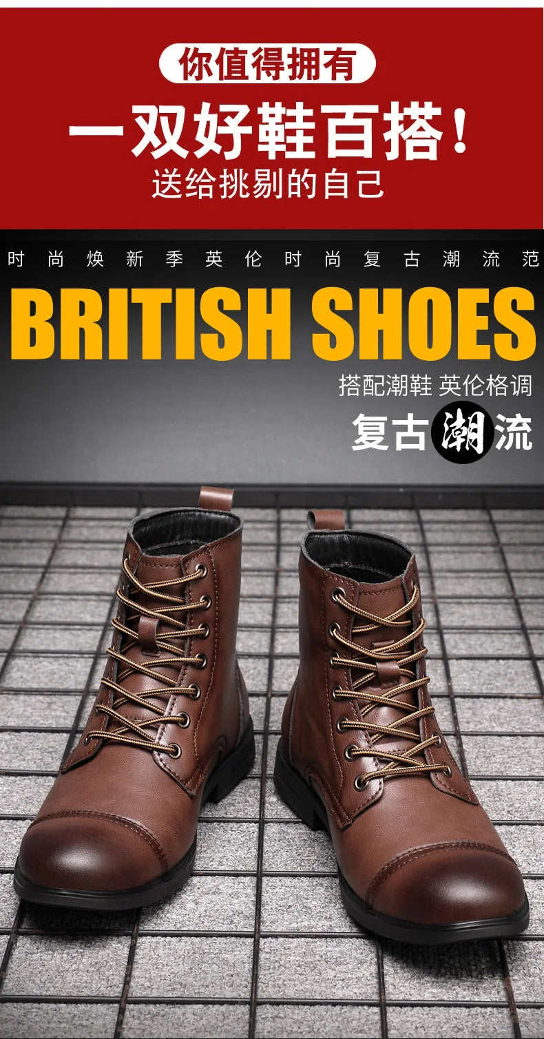 2024 Autumn and Winter New Fashion Pointy Retro Leather Boots High Top British Casual Men's Shoes Large Size 38-48