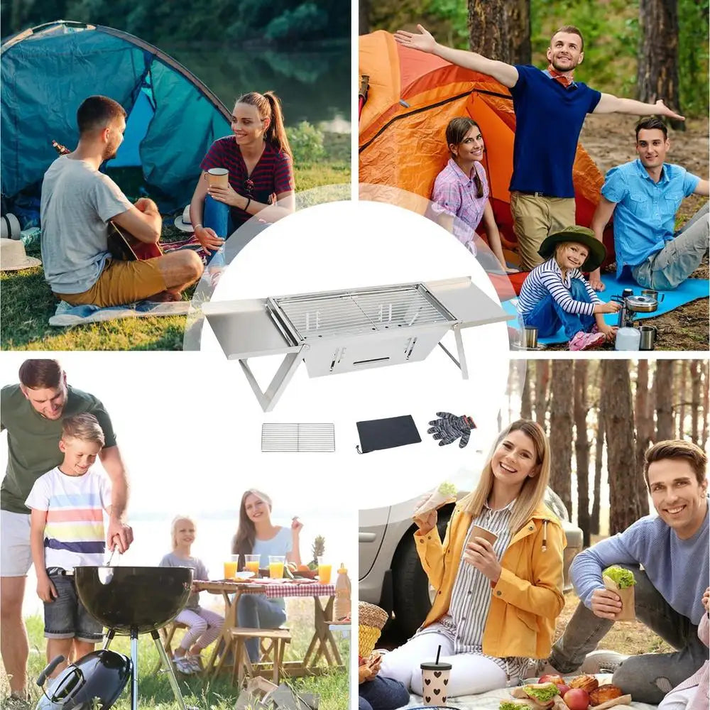 Portable Outdoor Camping Folding stove stainless steel Barbecue brazier charcoal barbecue smokeless folding barbecue stove