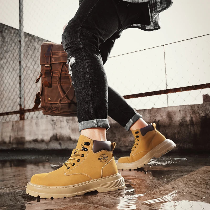 New Arrival Mens Ankle Boots Fashion Comfortable Motorcycle Boots Leisure Walk Male Basic Boots Outdoor High Top Shoes Sneakers