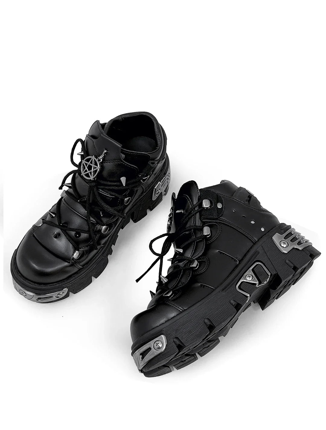 Fashion Men's Genuine Leather Motorcycle Boots,Retro Goth Punk Metal rivet Rock Skull Ankle Boots,Women Platform Work Shoes 48