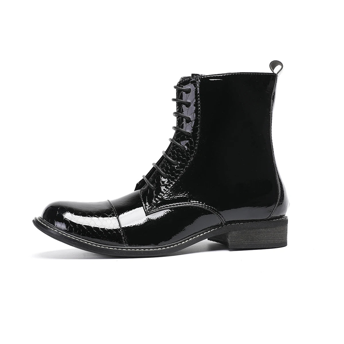 Botas Black Round Toe Patent Leather Male Short Boots for Men Plus Size Outdoors Lace Up Motorcycle Short Boots Men Dress Shoes