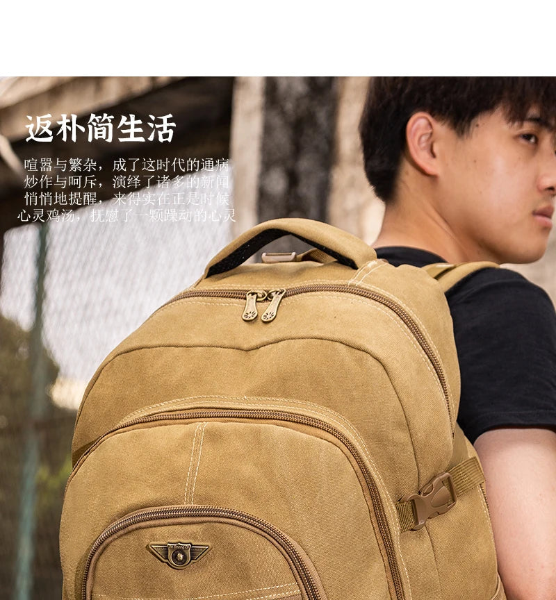 55L 70L Canvas Sports Backpack Men Outdoor Hiking Camping Travel Bag Luggage Rucksack Large Capacity Climbing Tactical Backpack