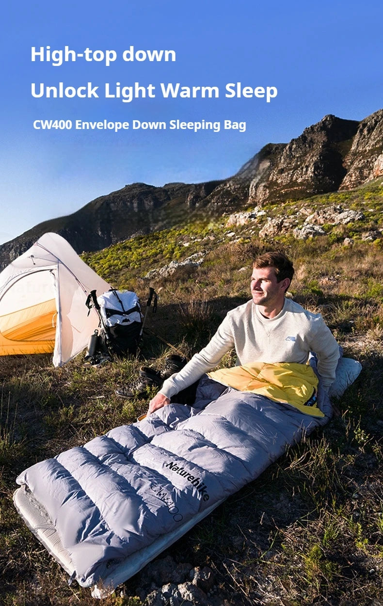 Naturehike CW400 Sleeping Bag Winter 650FP Duck Down Hooded Hiking Sleeping Bag 20D Nylon Waterproof Ultralight Envelope Warm