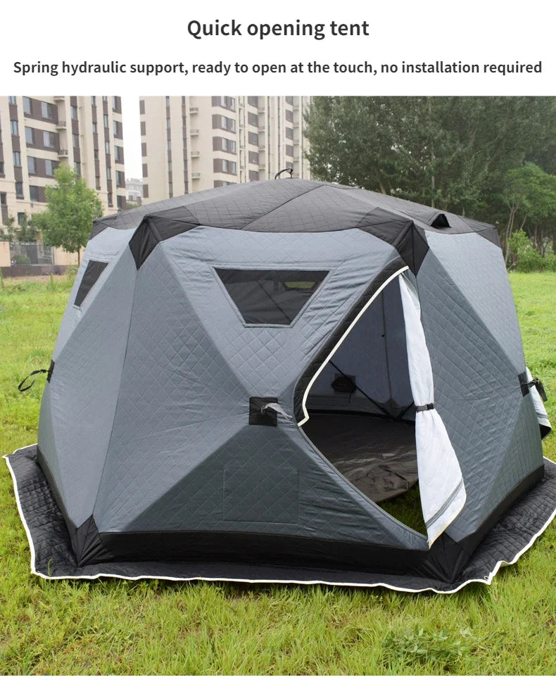 YOUSKY Winter Fishing Tent, Thickened Hexagonal Design, 3-4 Person, Quick Opening Cotton Camping Tent for Ice Fishing