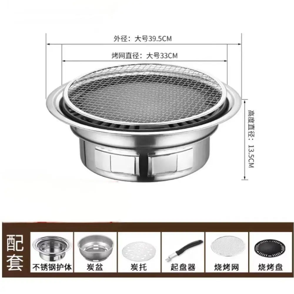 Japanese Korean Stainless Steel Hibachi BBQ Picnic Table Round Grill Outdoor & Indoor Barbecue Stove Cooker Portable