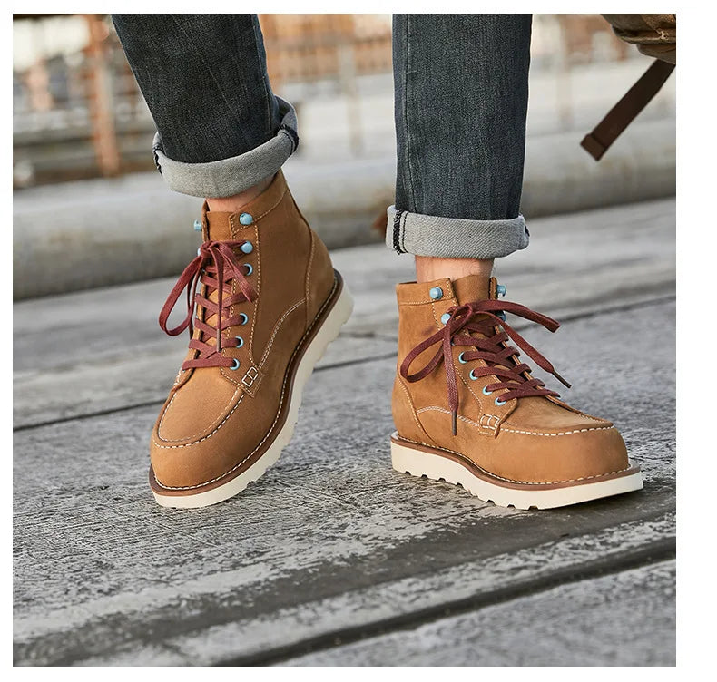 A066 Size 39-44 New Casual Men Fashion Reto Tooling Boots Lace Up Leisure Vintage Shoes Crazy Brown Man Footwear 2025 Man Shoes