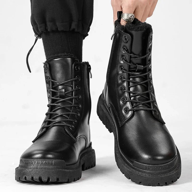 Winter boots For Men Black Boots Casual sneaker shoes men PU Leather Autumn Men's boots Men's safety shoes botas para hombre 안전화