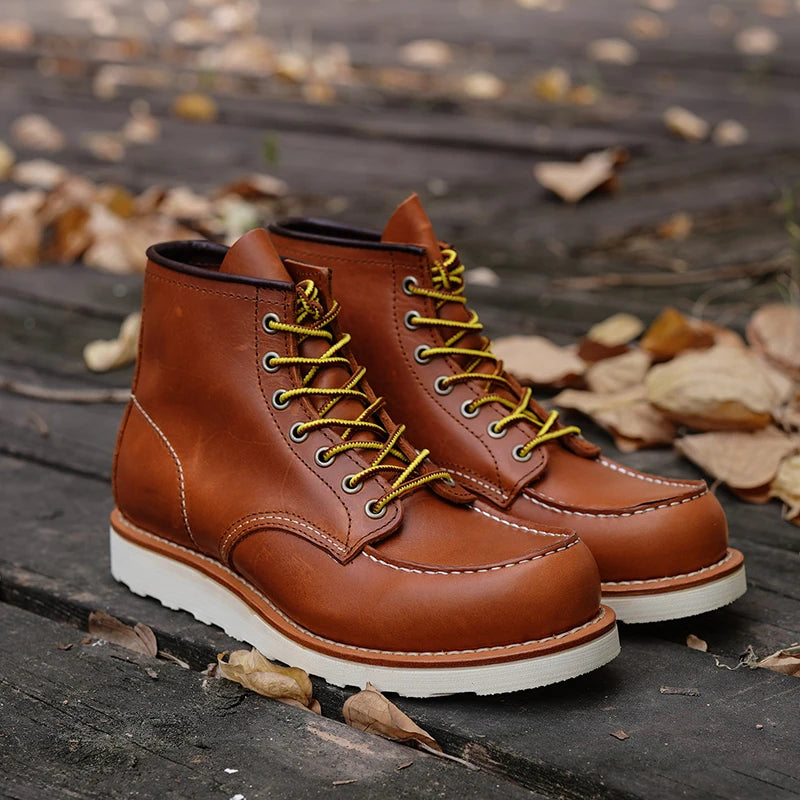 Durable Goodyear-Welted Stitchdown Rugged Style Work Boots Heritage Genuine Leather Moctoeboots Red For Men 1907 Shoes