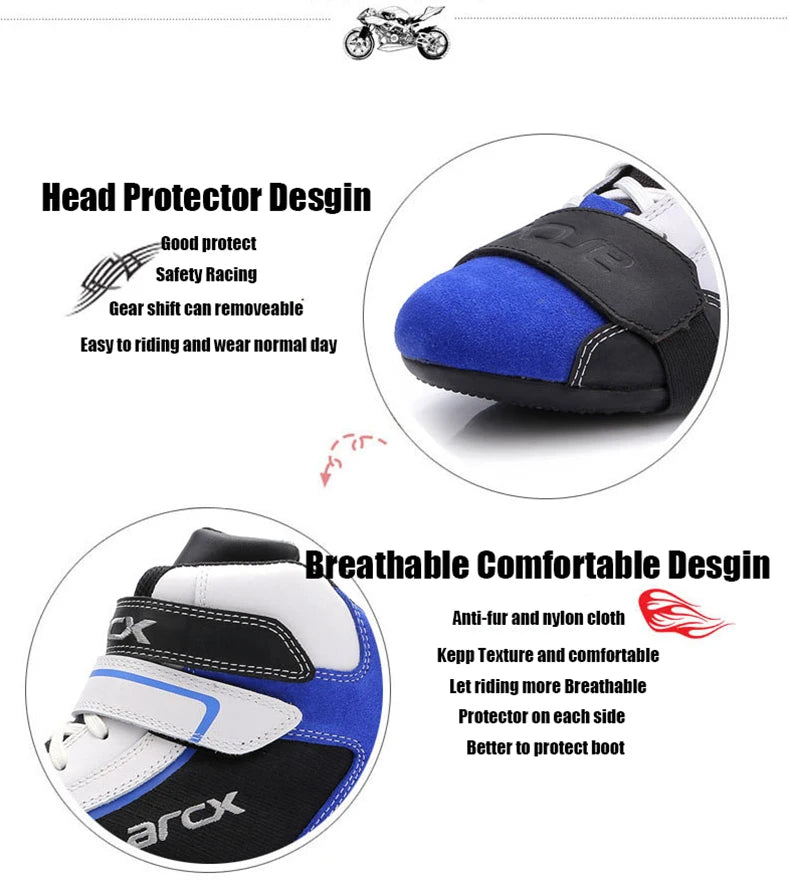 NEW ARCX Men's Motorcycle Boots Leisure Blue bottes moto Leather motorboats Street Moto Racing Ankle Four Seasons casual shoes