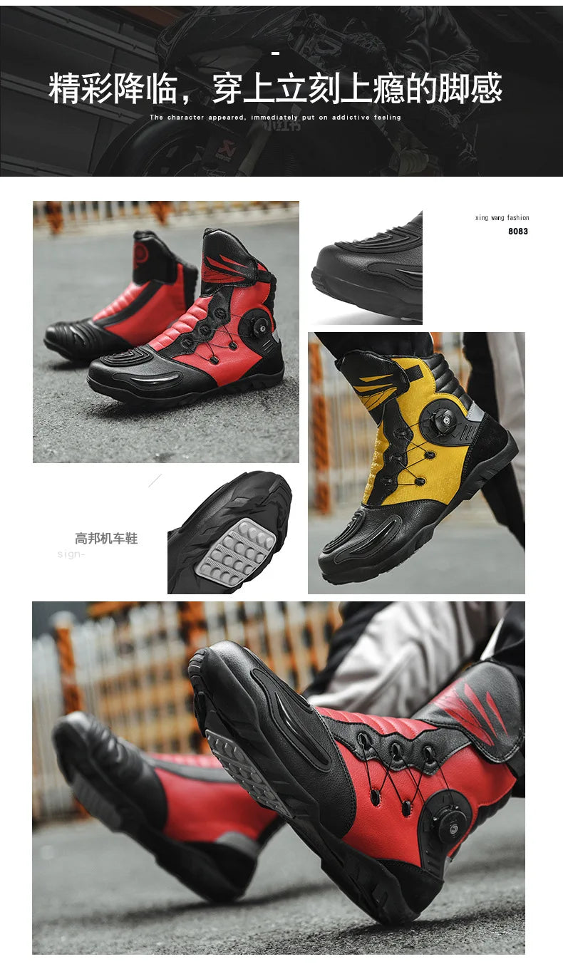 37-48 Motorcycle Boots Non-Slip Studded Boots Leather Enduro Motorcycle Boots Men's Biker Boot Four Seasons Riding Racing Shoes