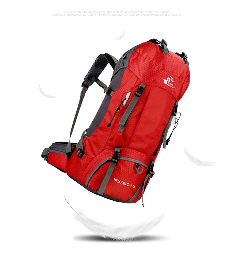 60L Camping Hiking Backpacks Men Outdoor Tourist Backpacks Nylon Sport Bag for Climbing Travelling with Rain Cover Free Knight