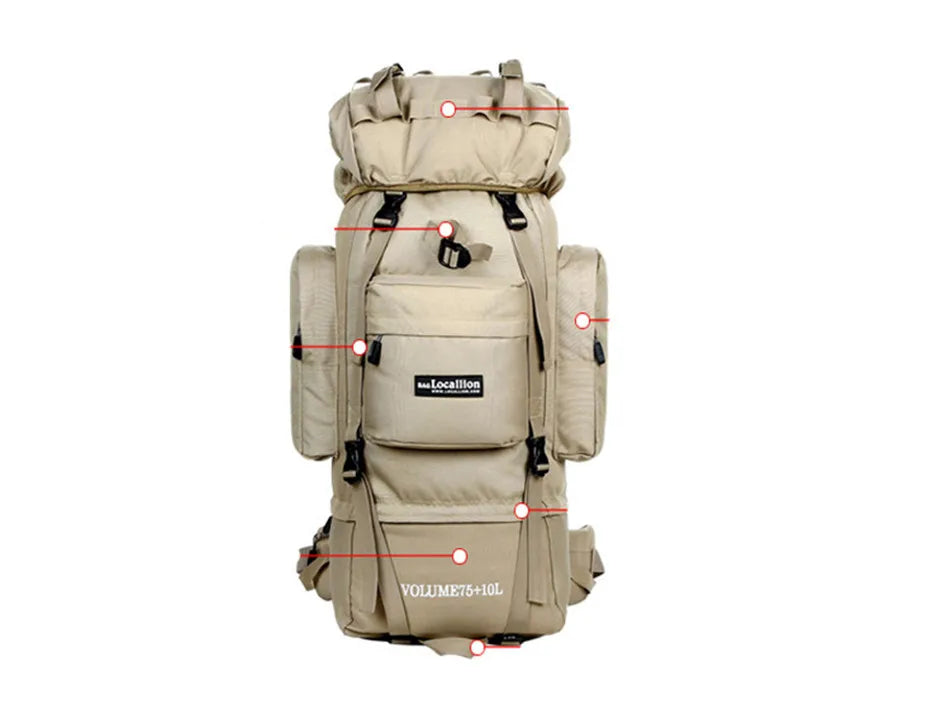 85L Hiking Bag Large Capacity Military Tactical Backpack Outdoor 900D Waterproof Wear-resistant Camping Travel Luggage Rucksack