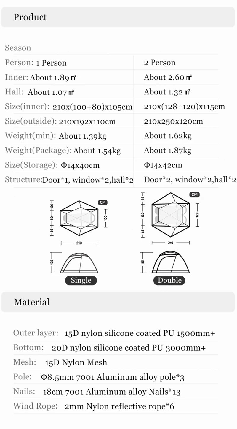 Naturehike Jims Gear Outdoor Camping Tents 1-2 Person 15d Nylon Silicone Coating Ultralight 4 Seasons Hiking Picnic Travel Tents