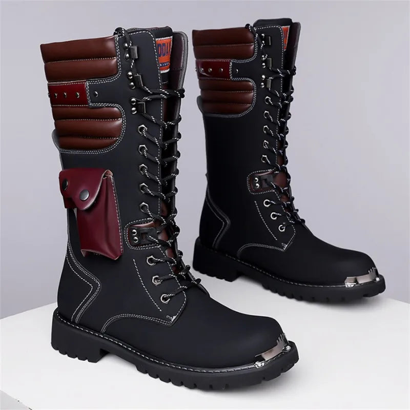 Luxury Brand Men's Mid-calf Boots 2025 New High Top Leather Boots Fashion Motorcycle Boots for Men Trendy Street Punk Boot Botas