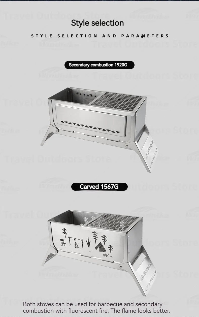 3F UL GEAR Camping Folding Firewood Stove All-In-One Style Tabletop BBQ Furnace 2.2kg Ultralight Outdoor Cooking Equipment Oven