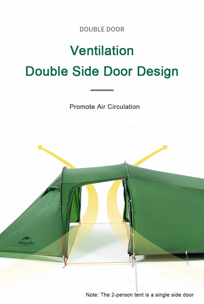 Naturehike-Ultralight Opalus Tunnel Double Tent, Outdoor Camping, Hiking, 2, 3, 4 Persons
