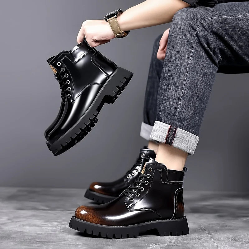 Hot Selling Men's Leather Boots Winter Thick Bottomed Work Boots British Style High Top Shoes Men's Retro Business Boots