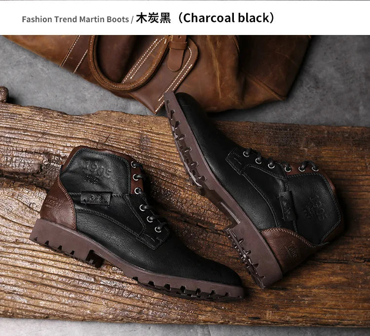 High Quality Men Ankle Boots Plus Size Fashion High Top Leather Shoes Autumn Outdoor Work Casual Shoes Motorcycle Boots Brown