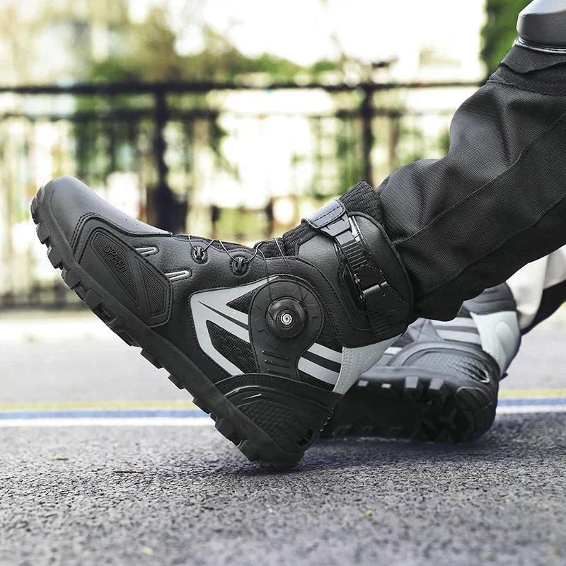 Summer Retro Mountain Off-road Motorcycle Riding Boots Men Motorbike Motocross Cycling Shoes With Gear Shift Pad Rubber Sole