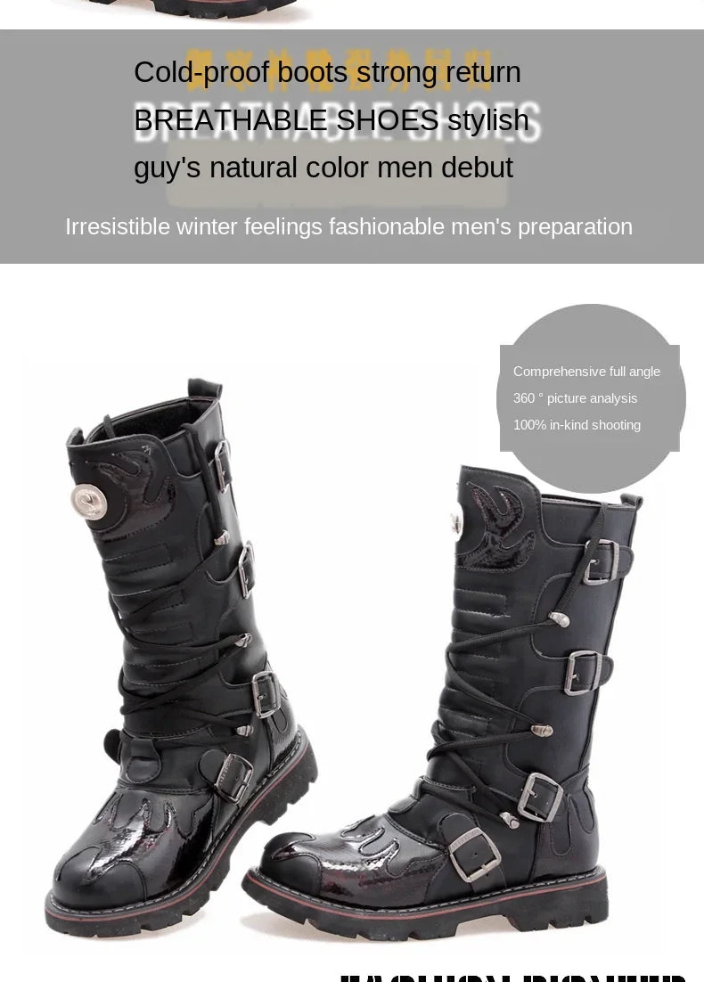 High Quality Motorcycle High Boots Black Thick Soled Anti Slip Tactical Boots Waterproof Casual Boots Outdoor Casual Shoes