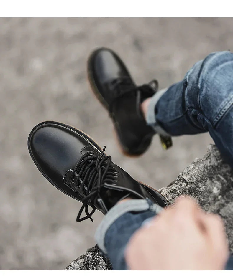 New Couple Boots Genuine Leather Motorcycle Shoes Breathable Waterproof Anti-Slip Warm Cotton Men's Women's Fashion Ankle Boots