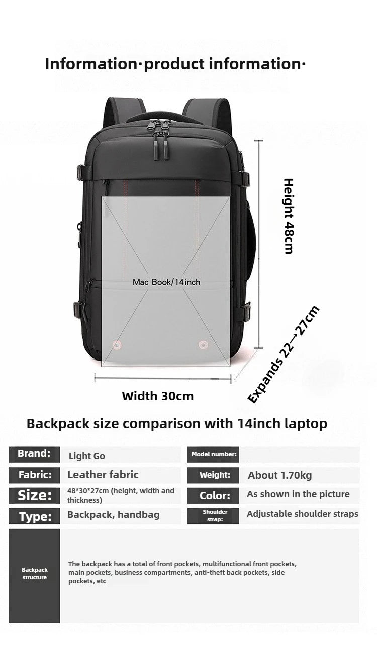 Vacuum Compression Backpack 35L Expandable, Travel Hiking Laptop Bag with Waterproof Cover, Lightweight Daypack for Outdoor