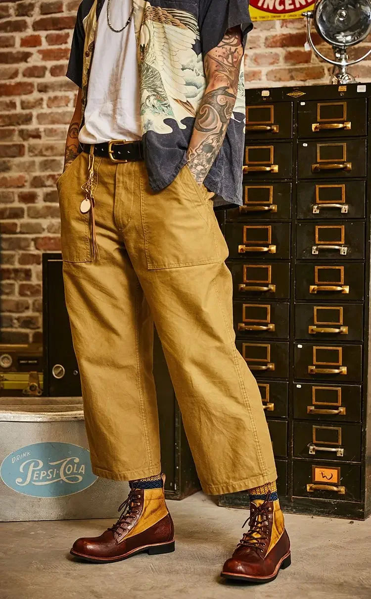 Four Seasons Boots Retro Work Boots Men's Trendy British Motorcycle Shoes Paratrooper Boots Extra Large Size 38-48