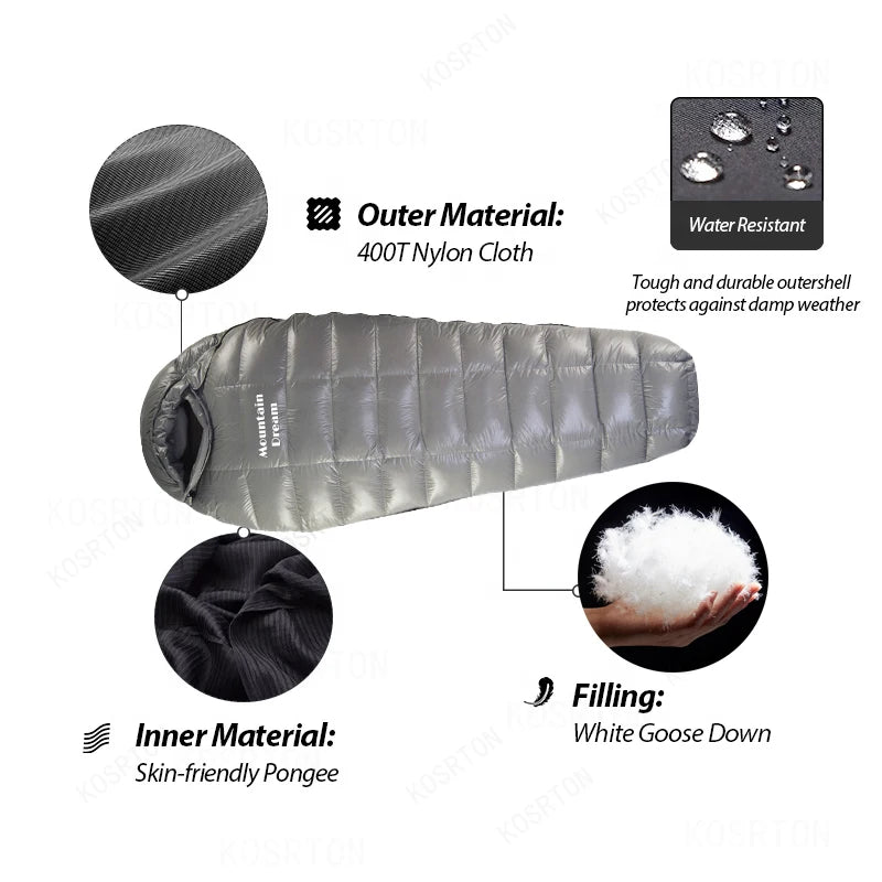 Mummy Checkered Sleeping Bag Very Warm White Goose Down Filling Suitable for Adults Winter Warm Camping Travel Hiking