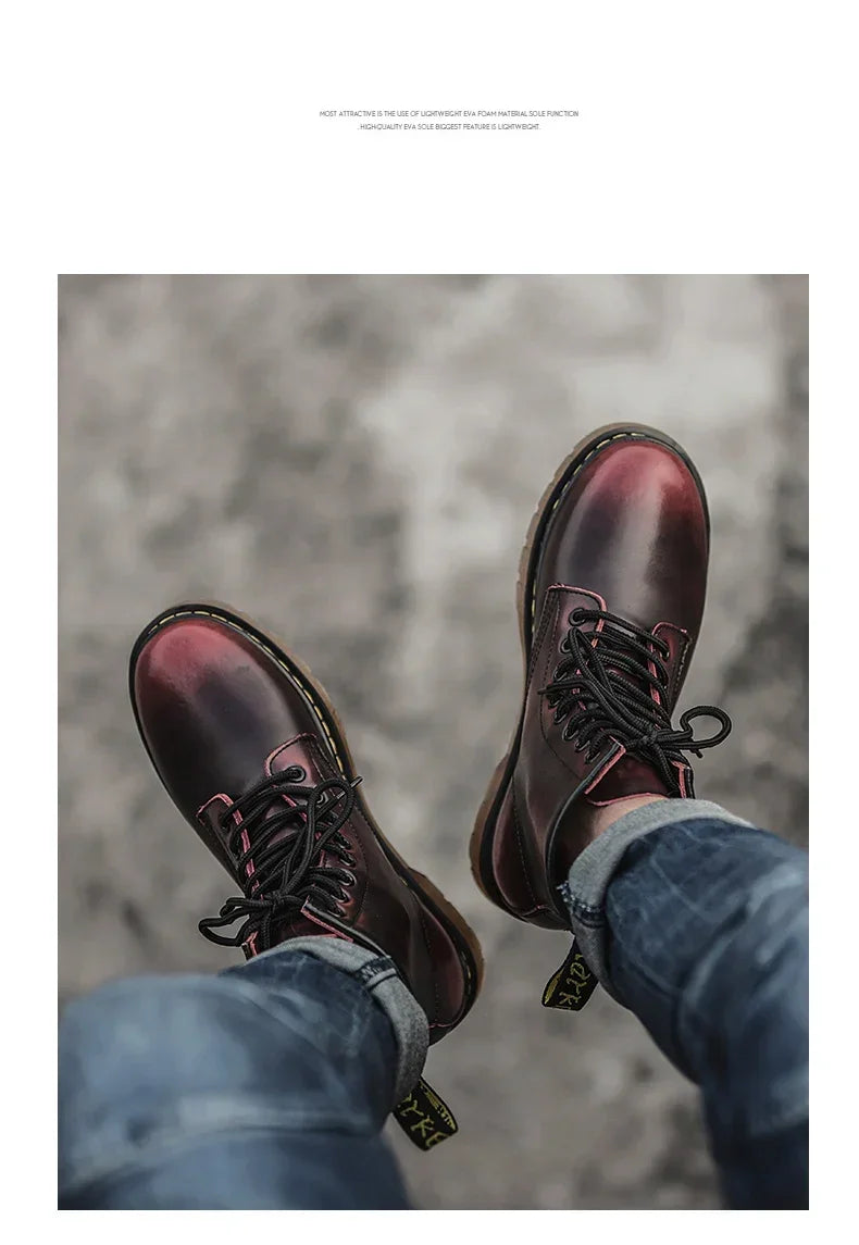 New Couple Boots Genuine Leather Motorcycle Shoes Breathable Waterproof Anti-Slip Warm Cotton Men's Women's Fashion Ankle Boots