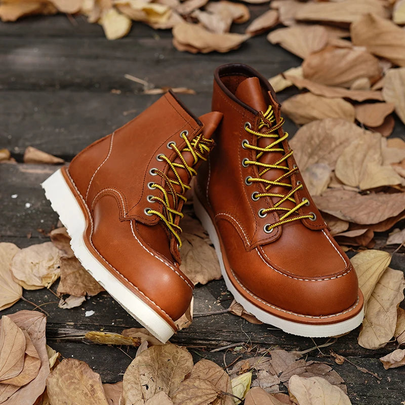 Durable Goodyear-Welted Stitchdown Rugged Style Work Boots Heritage Genuine Leather Moctoeboots Red For Men 1907 Shoes
