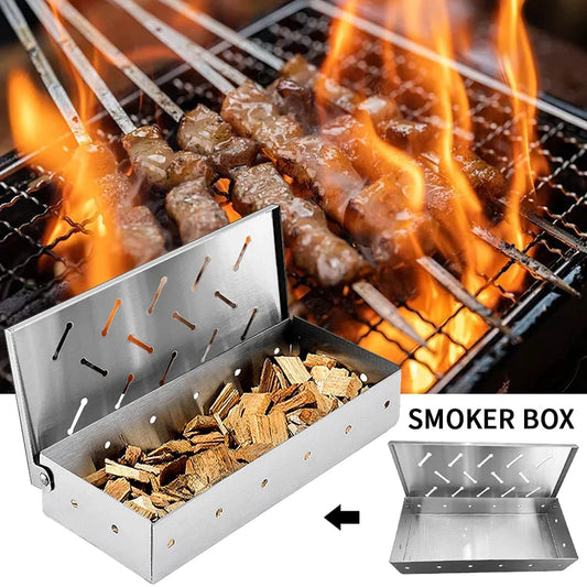 Smoker Box BBQ Smoker Box Wood Chips For Indoor Outdoor Charcoal Gas Barbecue Grill Meat Infused Smoke Flavor Accessories