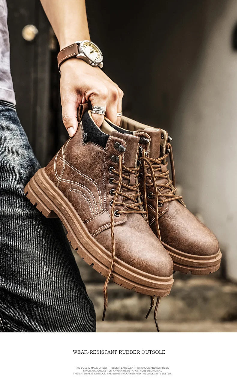 Luxury Men Boots Fashion Designer Motorcycle Boots for Men High Top Leather Casual Shoes Retro British Style Men Ankle Boots New