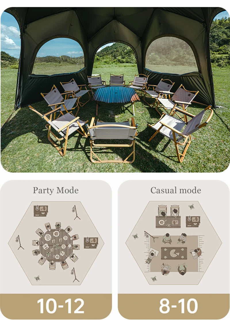 Naturehike Hexagonal Awning Tent Quick Opening Canopy Sunscreen Canopy PU5000 Sunshade Tent Outdoor Camping Travel Tarp Chimney