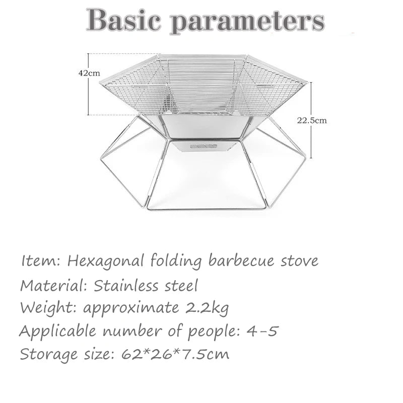 Outdoor Folding Stainless Steel Grill Barbecue Rack Detachable Charcoal Stove BBQ Grill Lightweight Brazier Foldable Hibachi