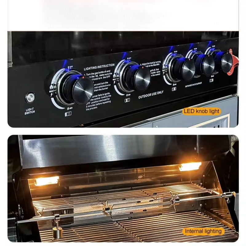 Outdoor Gas Black Stainless-Steel Build in BBQ Grills Plate Natural Gas Cooker With Oven and Grill Camping Barbeque Gas Grill