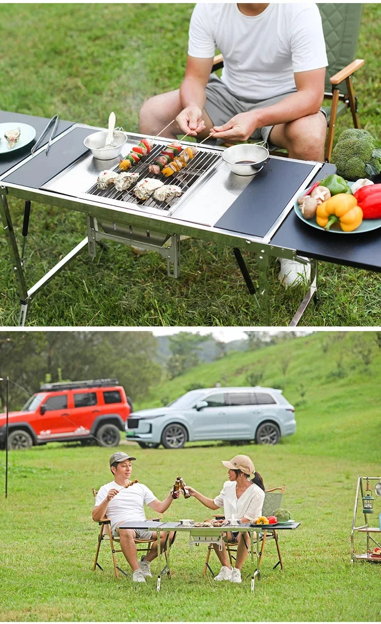 IGT Outdoor Stainless Steel Folding Barbecue Charcoal Grills Portable Camping Small Barbecue Oven Wild Journey
