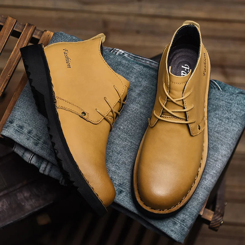 VIPOL Tooling Boots for Men Retro Leather Shoes Comfortable Platform Leisure Flats Classics Outdoor Leisure Men's Boot