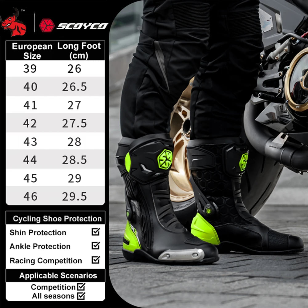 SCOYCO Knee-High Motorcycle Boots For Men Women Off-Road Highway Riding Durable Anti-Slip Sole Ankle Support All-Terrain Grip