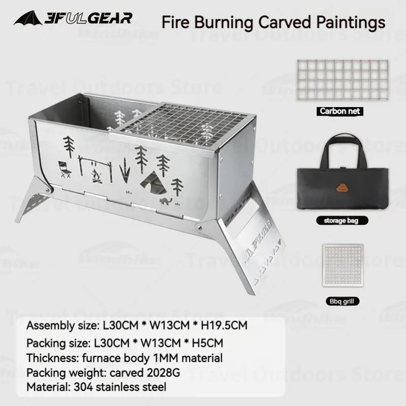 3F UL GEAR Camping Folding Firewood Stove All-In-One Style Tabletop BBQ Furnace 2.2kg Ultralight Outdoor Cooking Equipment Oven